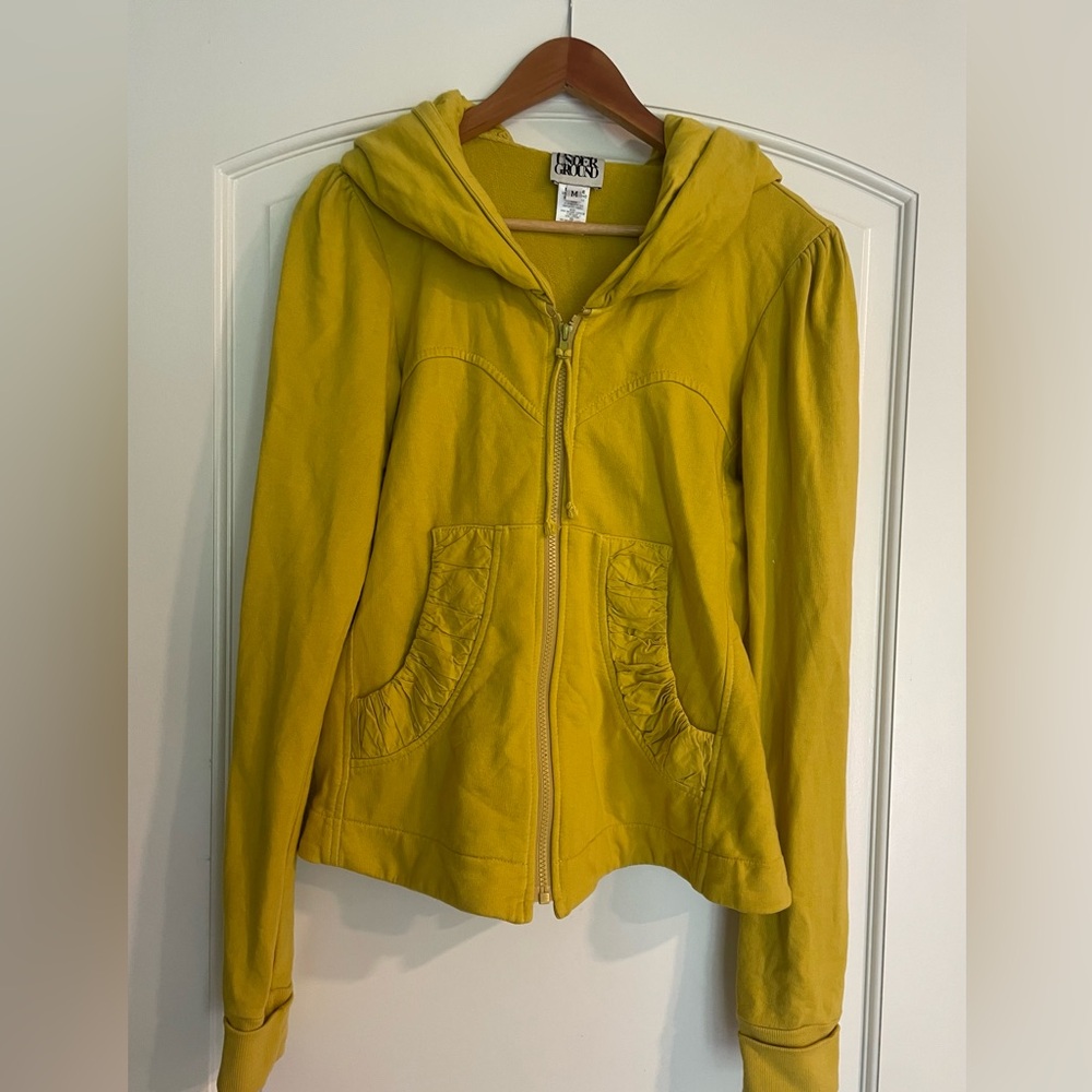 Prairie Underground Yellow Cotton Hooded Zip-Front Hoodie Jacket M